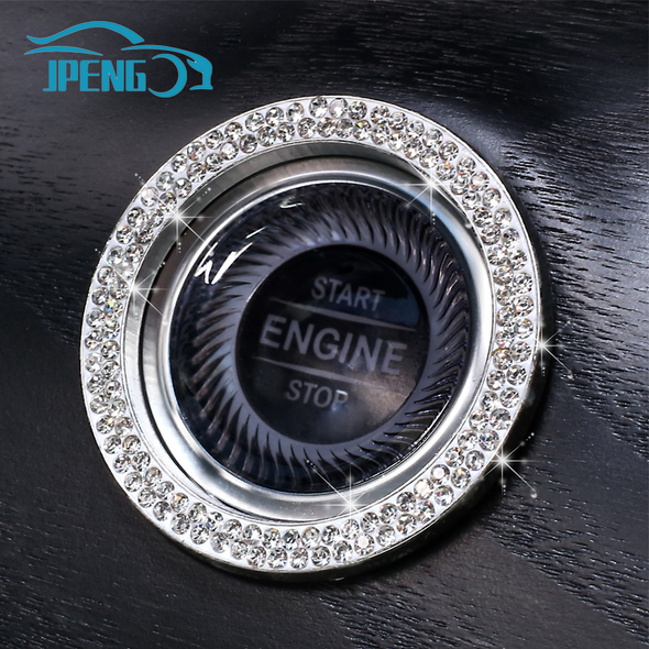 Rhinestone Bling Car Accessories One-Key Car Engine Ignition Start Stop Button Crystal Ring Decoration Sticker Cover