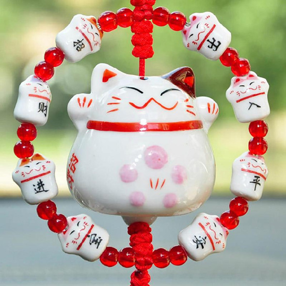 Car Pendent Lucky Cat Chinese Knot Tassel Ornament Auto Rearview Mirror Hanging Pendants Creative Truck Car Interior Decoration