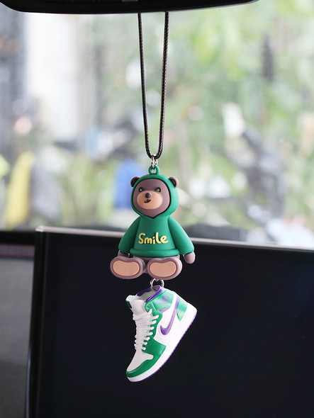 Trendy Bear Car Pendant Sport Shoes Car Rearview Mirror Hanging Chain Decoration Interior Auto Cool Ornament Accessories New