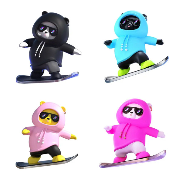 Multicolor Cute Anime Skateboard Bear Car Center Console Ornaments Car Vehicle Screen Decoration Interior Tesla Car Accessories