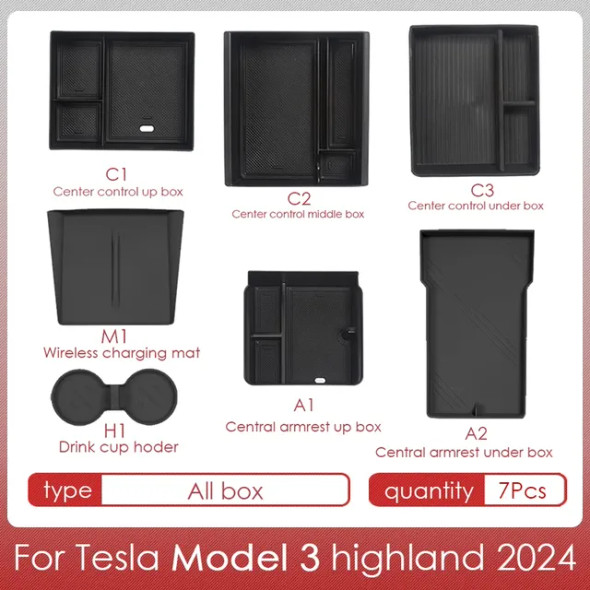 For Tesla Model 3 Highland 2024 Storage Box Model 3 2024 Highland Center Console Armrest Storage Box Stowing Tidying Accessories
