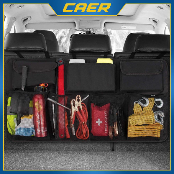 Multi-Pocket Car Trunk Organizer Hanging Rear Seat Back Net Mesh Cargo Storage Bag Waterproof Oxford Universal Stowing Tidying