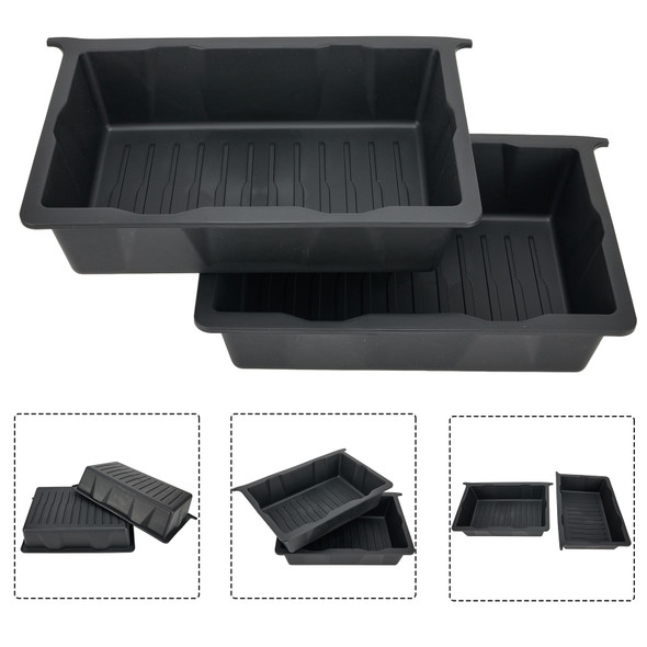 1pc/2pcs Under Seats Storage Box Organizer Trays Case Drawer TPE Black For Tesla-Model Y 2017-2023 40x12x27cm Stowing Tidying