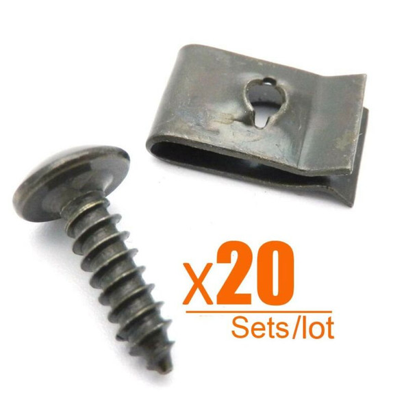 20 Set Car Motorcycles Metal Screw Fastener Clips U Type Clip With Screw Car Bumper Fender Trim Panel Fasteners