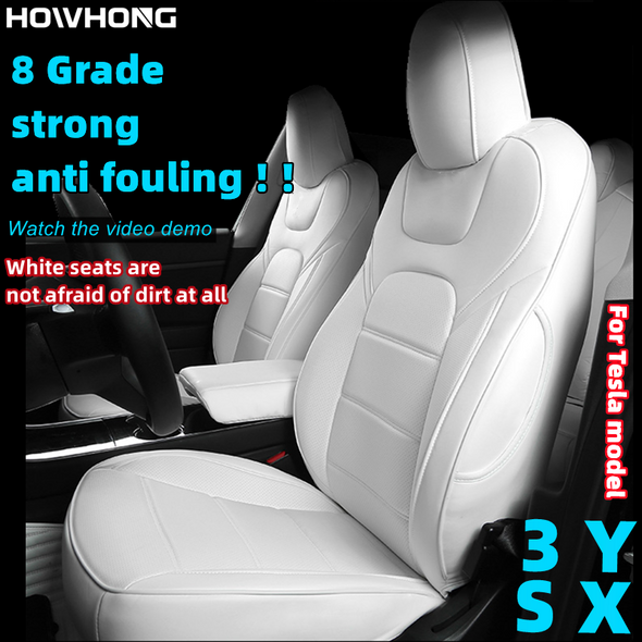 For Tesla Model 3 Y X S Seat Cover 8 Grade Anti Fouling Nappa Leather White Full Surround Solvent Free Car Interior Accessories