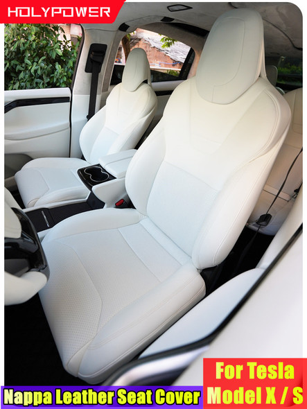 For Tesla Model S X Seat Cover Nappa Leather Full Surround Style Factory Wholesale Price White Cushion Car Interior Accessories