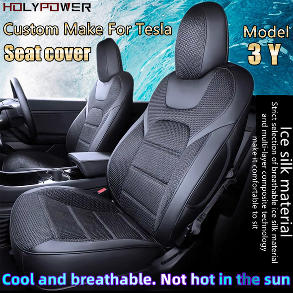 For Tesla Model 3 Y Car Seat Cover 2017-2022 Ice Silk Full Surrounded Coll Breathable Cushion Customized Interior Accessories