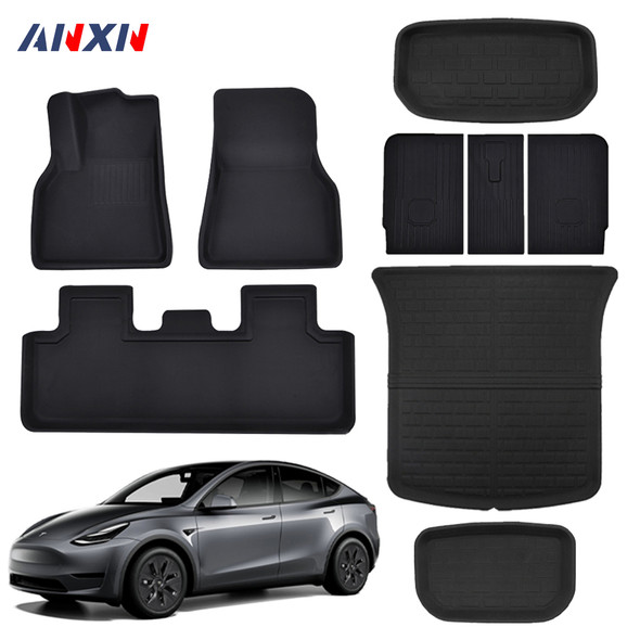 Floor Mats for Tesla Model Y 2023 2024 Model 3 Highland Left Right Driving All Weather Waterproof Trunk Cargo Liner Accessories