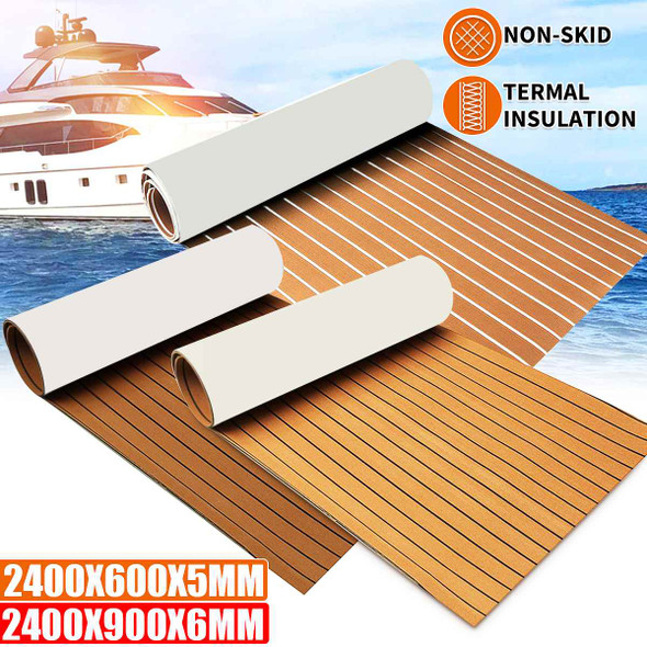 2.4m Self-Adhesive EVA Foam Boat Marine Flooring Faux Teak Decking Sheet Striped Yacht Mat 8 Styles Brown Gray Gold Black