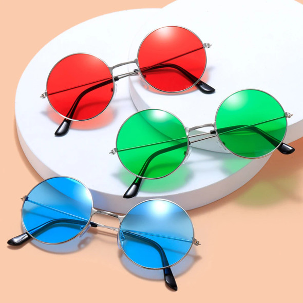 Retro Small Round Hippie Sunglasses Fashion Circle Metal Frame Sun Glasses Disco Party Candy Color Lens Eyewear for Women Men