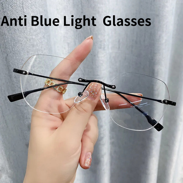 Rimless Anti Blue Light Blocking Computer Glasses Women Men Clear Lens Eyeglasses Decorative Glasses Frameless Optical Eyewear