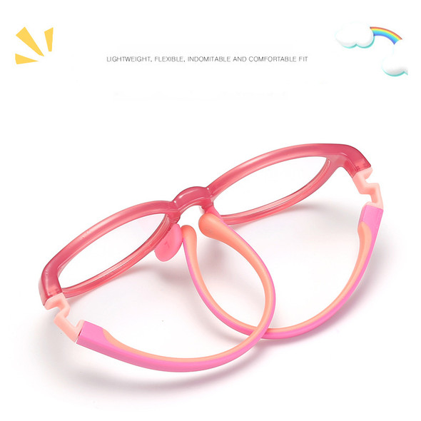 Iboode Children Silicone Anti-blue light Glasses TR90 Flexible Removable Flat Mirror Non-slip Sport Eyeglasses Frame Girls Boys