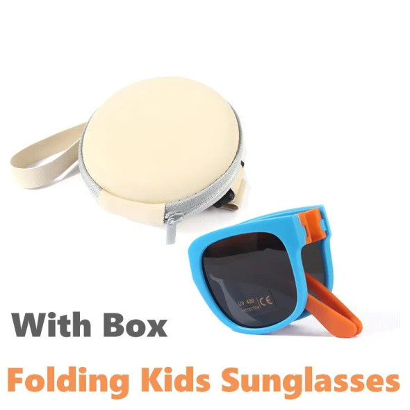 Kids Foldable Sunglasses with Box Outdoor UV400 Sun Glasses Eye Protection for Children Baby Boys Girls Ultraviolet Eyewear