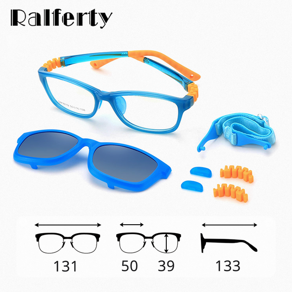 Ralferty 2 In 1 Kids Sunglasses Polarized Clips On Glasses Child 0 Diopter Prescription Optic Myopia Eyewear Frame Glasses Chain