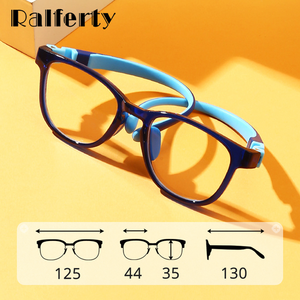 Ralferty Flexible Children's Anti-glare Blue Light Computer Glasses Kids Boy 0 Diopter Spectacles Myopia Optical Glasses Frame