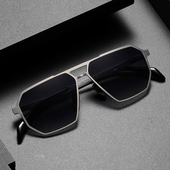 New Titanium Polarized Shades Irregular Polygon Double Bridges Titanium Frame Fashion Trend Driving Anti-UV Sunglasses