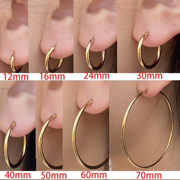 1Pair Stainless Steel Simple Classic Round Circle Hoop Earrings For Women Men Punk Smooth Big or Small Huggie Earring Pendientes