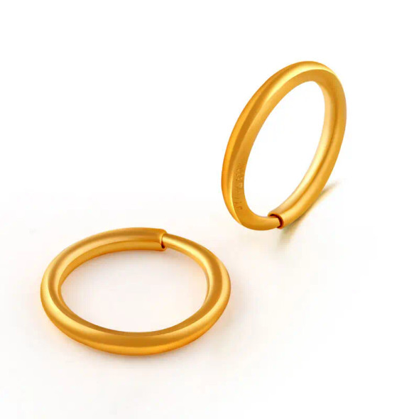 One Pairt 999 24K Yellow Gold Earrings For Women Polish Surface Band Lucky Earrings Hoop 10mm Diameter