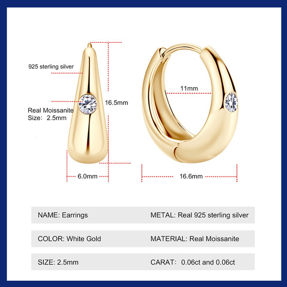 Sweetrain 2.5mm Moissanite Hoop Earrings For Women 925 Sterling Silver Plated Gold Huggie Hoops Earring 2023 Trend Fine Jewelry