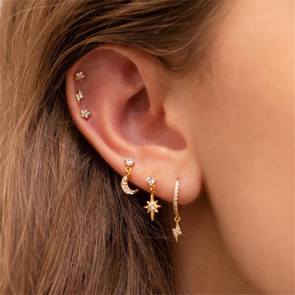 New Design Stainless Steel Cubic Zirconia Chain Hoop Earring For Women Star Moon Pendant Cartilage Earring Piercing Jewelry