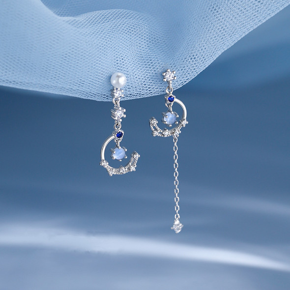 2023 Korean New Light Luxury Zircon Moon Star Asymmetric Stud Earrings For Women Crystal Cloud Pearl Earring Girl Jewelry Gifts