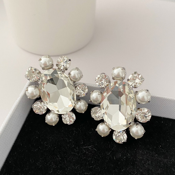 Luxury Jewelry Designer Brand Round Pearl Crystal Luxury Earrings Exaggerated Big Ear Clip Europe America Woman