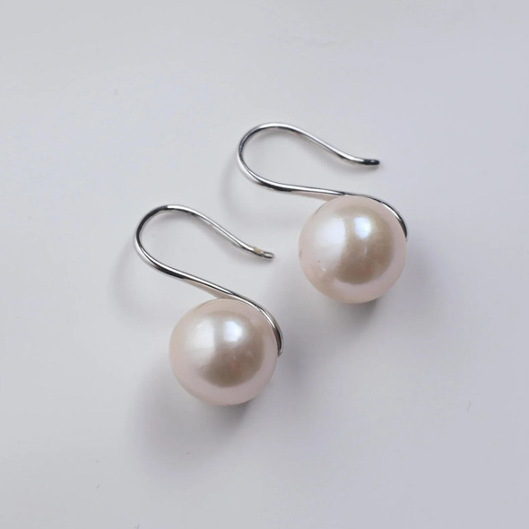 Edison Freshwater Pearl Earrings, Natural Round 10-11mm, Highheels Earhooks