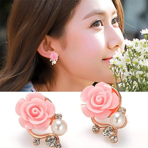 Korean Fashion Rose Flower Resin Rose Earrings New Korean Women's Imitation Pearl Crystal Earrings wholesale Women's Jewelry
