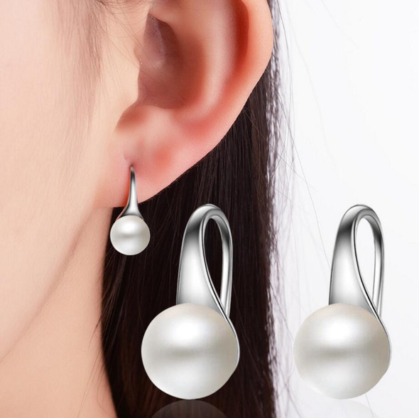 Pure 925 Sterling Silver Earrings Drop Women Round Natural Freshwater Pearl Hook Dangle Earring Ear Drops Brincos De Prata