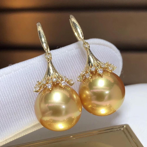 Fine Jewelry Pure 18 K Yellow Gold Natural Philippine 11-12mm Ocean Golden Round Pearl Earrings for Women Fine Pearl Earrings