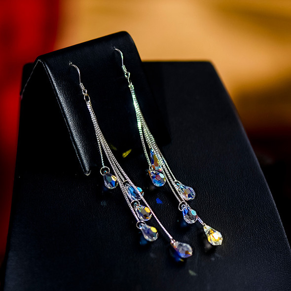 2023 Fashion Crystal Water Drop Tassel Earrings for Women Temperament Colorful Long Earrings Bridal Wedding Party Jewelry Gifts