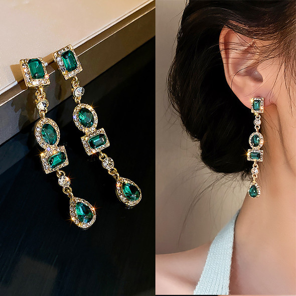 2024 New Fashion Green Golden Long Pearl Tassel Drop Earrings For Women Vintage Jewelry Party Wedding Trendy Dangle Earrings