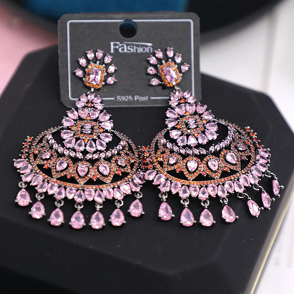 Bilincolor Micro Set Zircon Water Drop Tassel Earrings