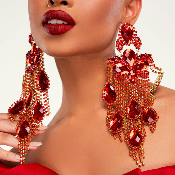 Stonefans Red Tassel Earrings Long Dangle Sparkly Elegant for Women Bohemian Exaggerated Jewelry Luxury Crystal Accessories Gift Stonefans Red Tassel Earrings Long Dangle Sparkly Elegant for Women Bohemian Exaggerated Jewelry Luxury Crystal Accessories Gift