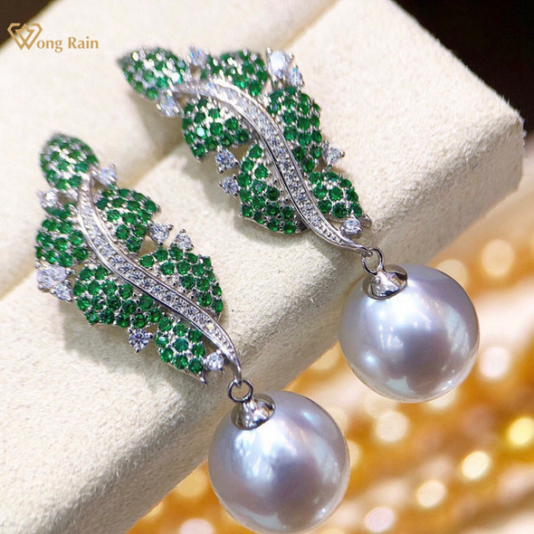 Wong Rain Vintage 100% 925 Sterling Silver 11-12MM Natural Pearl Gemstone Drop Dangle Earrings for Women Customized Fine Jewelry