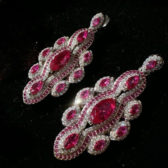 2023 New Fashion Vintage 925 Silver Drop Earrings Exaggerated Sparkling Lab Ruby Earrings Dangle Women Cocktail Party Jewelry