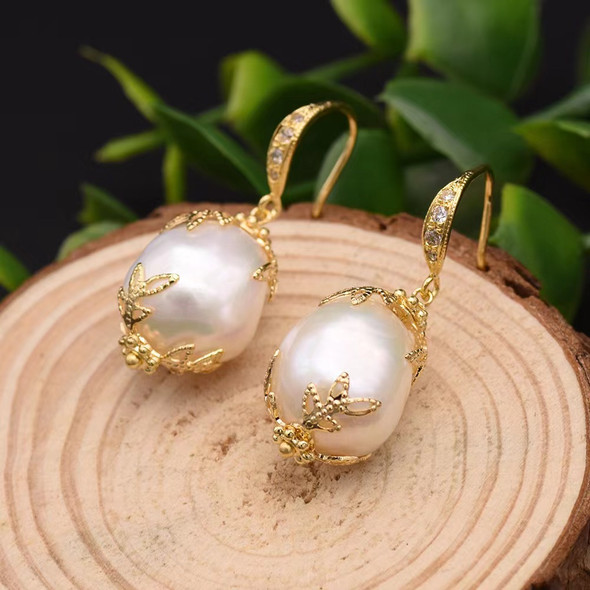 Vintage Women Ear Drop S925 Silver 18K Gold Plated Freshwater Pearl Baroque Dangle Earring for Female anniversary Party FineGift Vintage Women Ear Drop S925 Silver 18K Gold Plated Freshwater Pearl Baroque Dangle Earring for Female anniversary Party FineGift