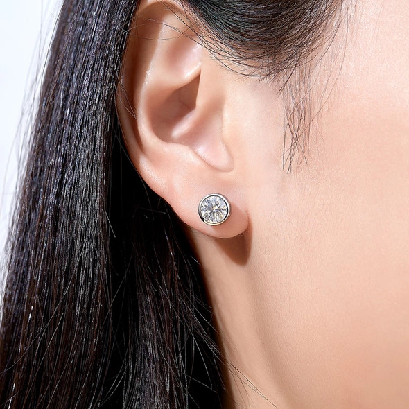Real 0.5/1 Carat D Color Moissanite Diamond Stud Earrings for Women,925 Sterling Silver Bezel Setting Earring Moissanite Jewelry