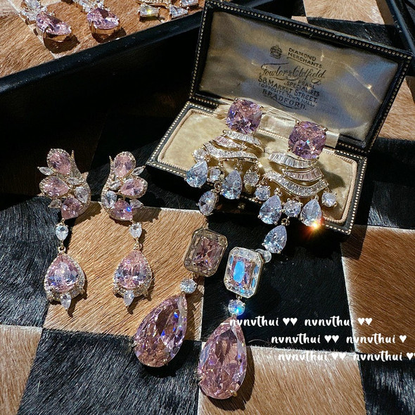 JitDoo Papalacha Pink Gemstone Personality Girl Zircon Water Drop Dangle Earring Women's Elegant Temperament Jewelry Accessories