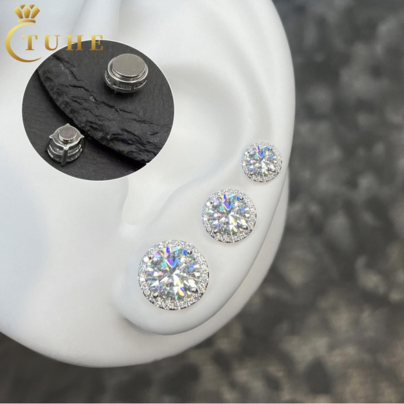 New Fashion Pass Diamond Tester 5mm 6.5mm 8mm Moissanite Stud Earrings 925 Sterling Silver Magnetic Halo Earings Jewelry For Men