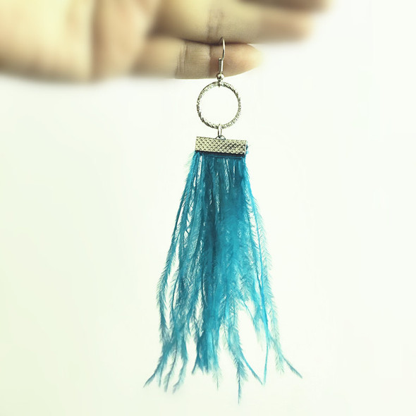 100 Pair Ostrich Feather Tassel Earrings Trendy Circle Pendant Statement Long Dangle Earring Women Jewelry Accessories Hot Sale