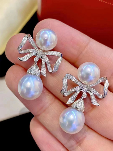 MJ Pearl Earrings Fine Jewelry 925 Sterling Silver Round 11-12mm Nature Fresh Water White Pearls Drop Dangle Earrings Present