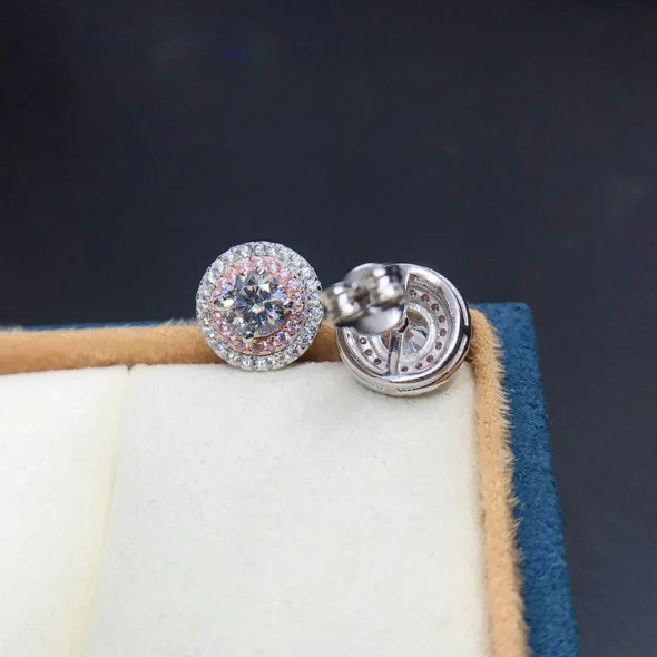 Solid 14K White Gold AU585 Platinum PT950 Moissanite Diamond Stud Earrings Double Bezel Row of Diamonds Luxury Wedding Earrings