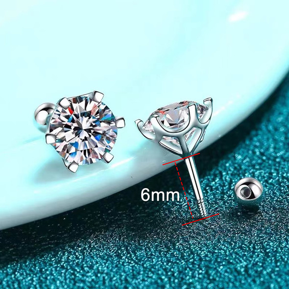KNOBSPIN Moissanite Stud Earrings 18K White Gold Plated Sterling Silver D VVS1 Round Cut Lab Diamond Screw Ear Studs For Women