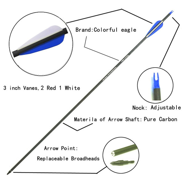 Archery Spine 300 400 Pure Carbon Arrows 28'' 30" 31" Shaft for
