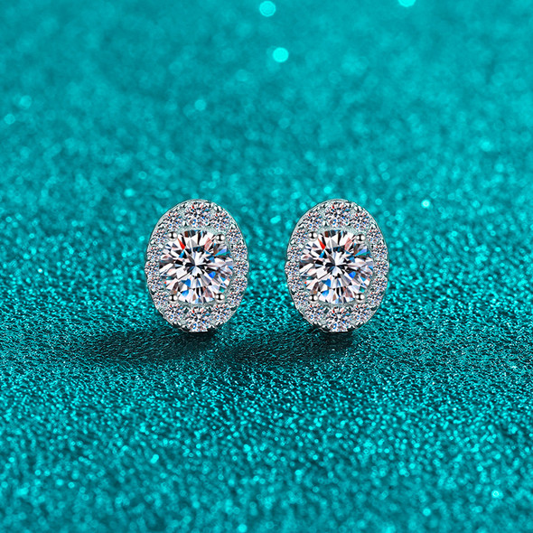 Platinum PT950 Oval Package 1ct Moissanite Diamond Stud Earrings for Women Temperament Simple Earrings Wedding Fine Jewelry Gift
