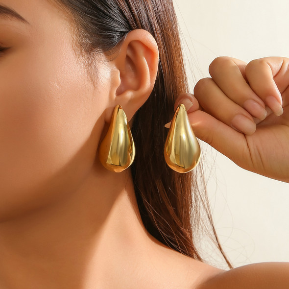 Ingemark Vintage Gold Color Chunky Water Drop Dome Stud Earrings for Women Trendy Punk Glossy Tear Earring Jewelry Accessories