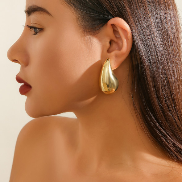 Ingemark Vintage Gold Color Chunky Water Drop Dome Stud Earrings for Women Trendy Punk Glossy Tear Earring Jewelry Accessories