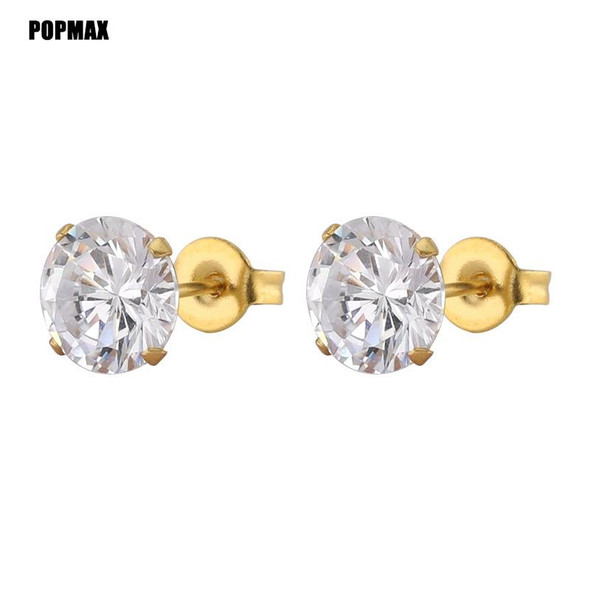 POPMAX 1Pairs/2Pcs Stainless Steel Crystal Studs Earrings For Women Men 4 Prong Tragus Round Clear Cubic Zirconia Ear Jewelry