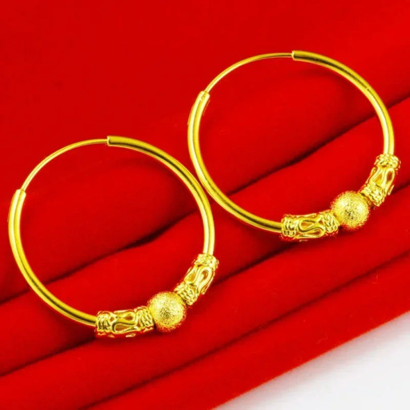 Real gold 999 earrings inlaid with earrings solid 24K to attract wealth AU750 women&s jewelry gift accessories